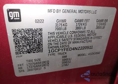 2022 Chevrolet Silverado 1500 Ltd 4Wd Short Bed Lt Trail Boss z USA, uszkodzony, nr VIN 1GCPYFED4NZ220511